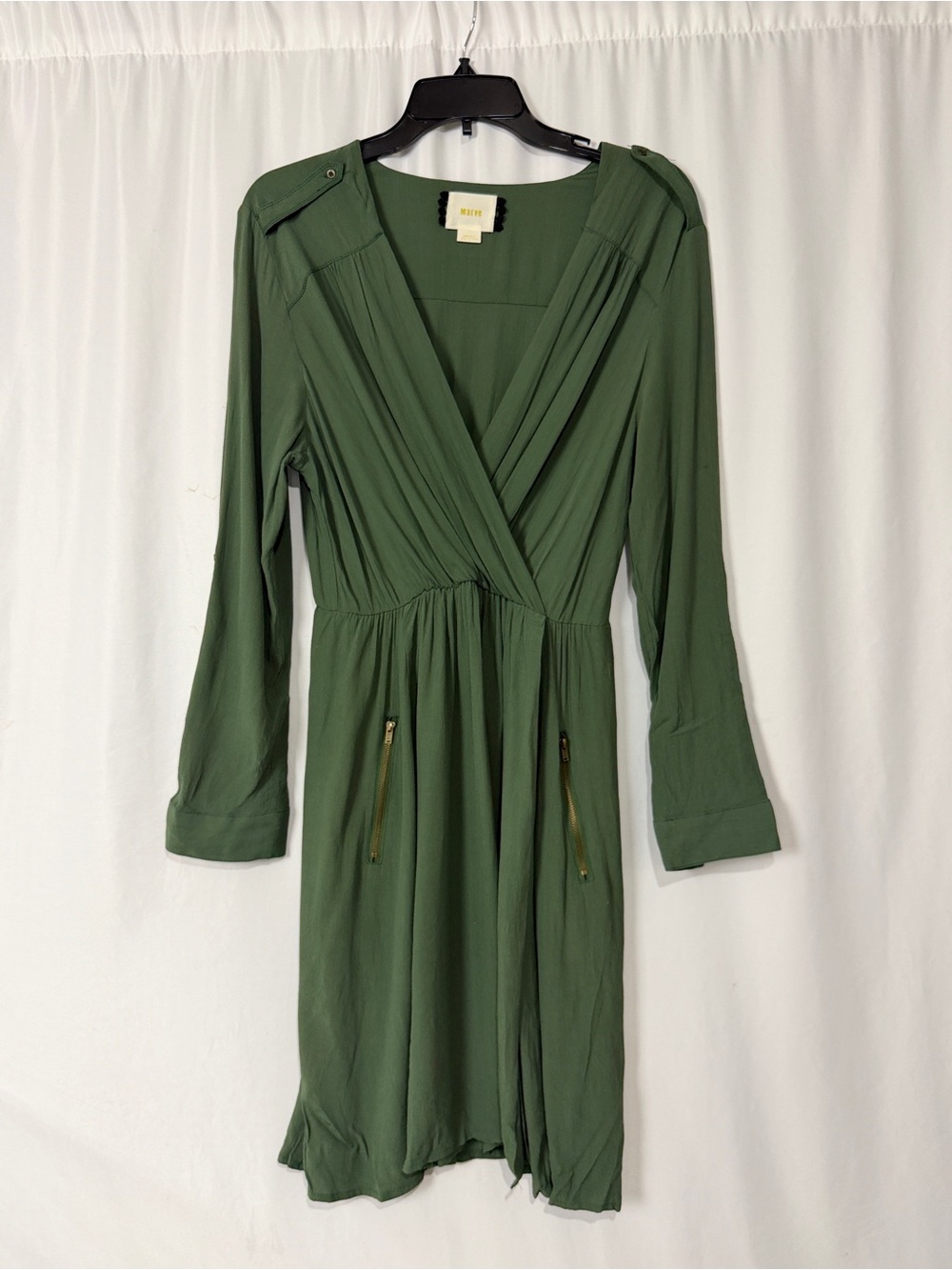 Anthropologie Maeve Lene Moss Green Faux Wrap Dress Sz Small